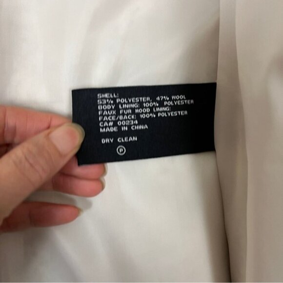 London Fog hooded sherpa wool blend long button front faux fur coat Sz S - Picture 9 of 11